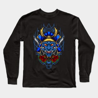 Samurai Cat - Blue Kabuto Long Sleeve T-Shirt